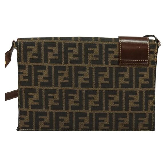 FENDI Zucca Canvas Shoulder Bag Black Brown gold Auth 141634 - Picture 2 of 16